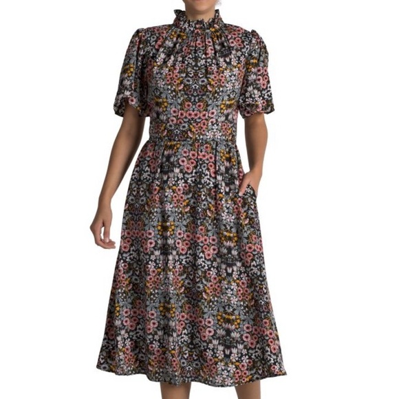 Julia Jordan - Floral Short Sleeve Mock Neck Dress - Size 2 - Picture 1 of 8